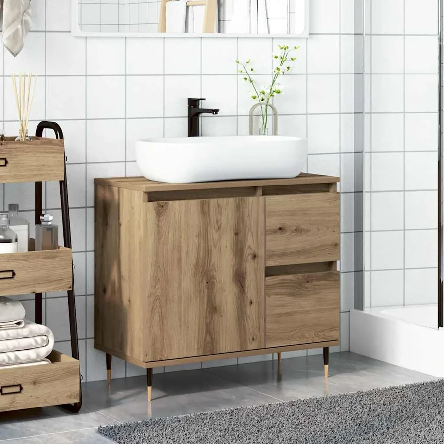 Armoire de salle de bain chêne artisanal bois d'ingénierie - 3