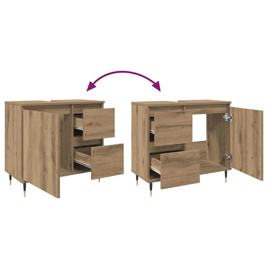 Armoire de salle de bain chêne artisanal bois d'ingénierie - 9