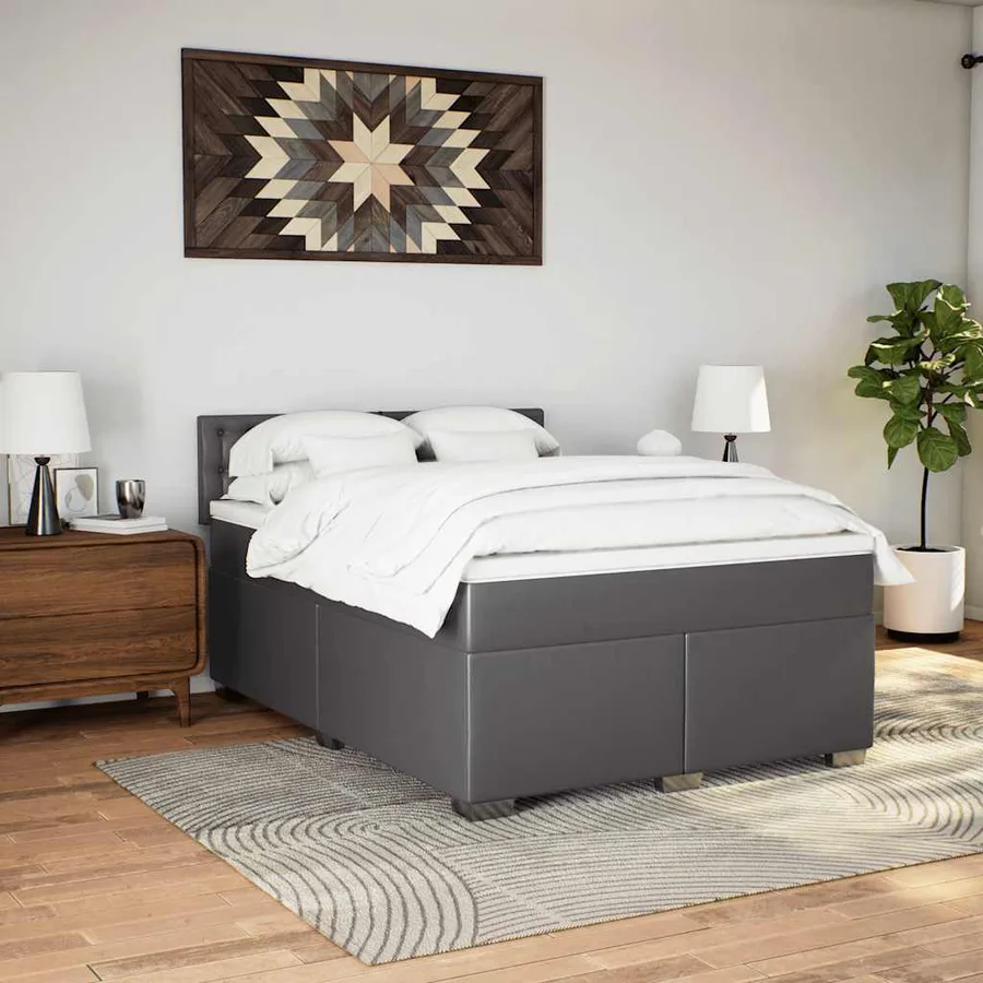 Sommier à lattes de lit avec matelas Gris 140x190 cm Similicuir - 4