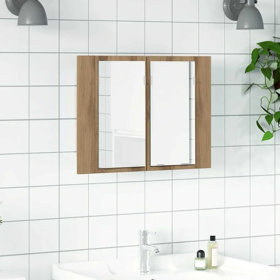 Armoire à miroir LED chêne artisanal 60x12x45cm bois ingénierie