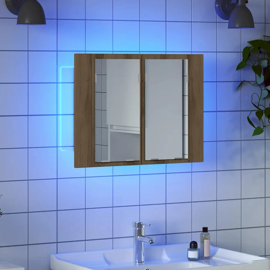 Armoire à miroir LED chêne artisanal 60x12x45cm bois ingénierie - 3