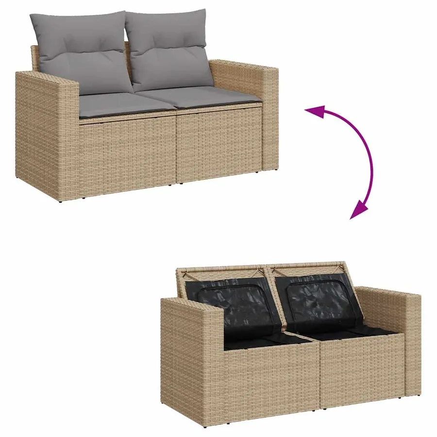 Salon de jardin avec coussins 9 pcs beige résine tressée - 10