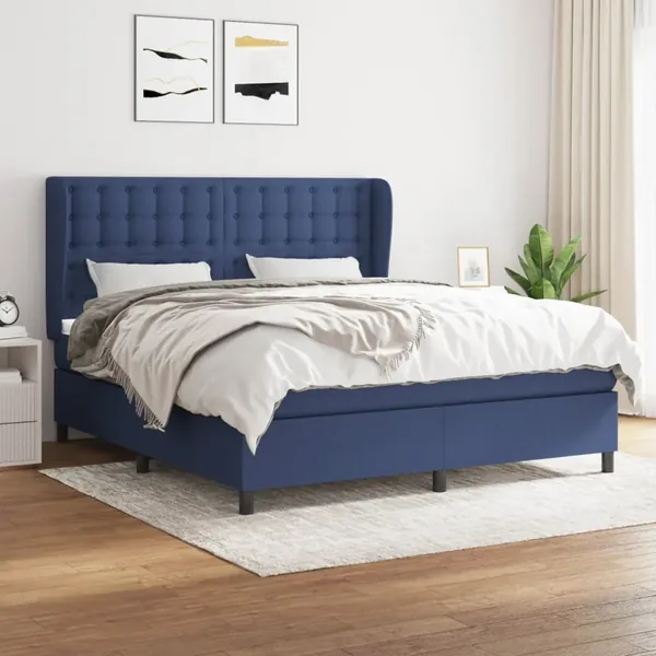 Sommier à lattes de lit avec matelas Bleu 160x200 cm Tissu