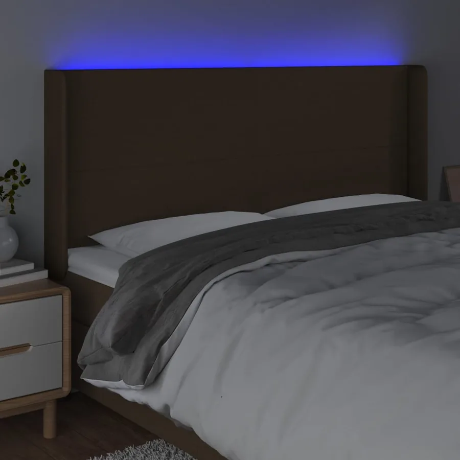 Tête de lit à LED Marron foncé 183x16x118/128 cm Tissu - 4