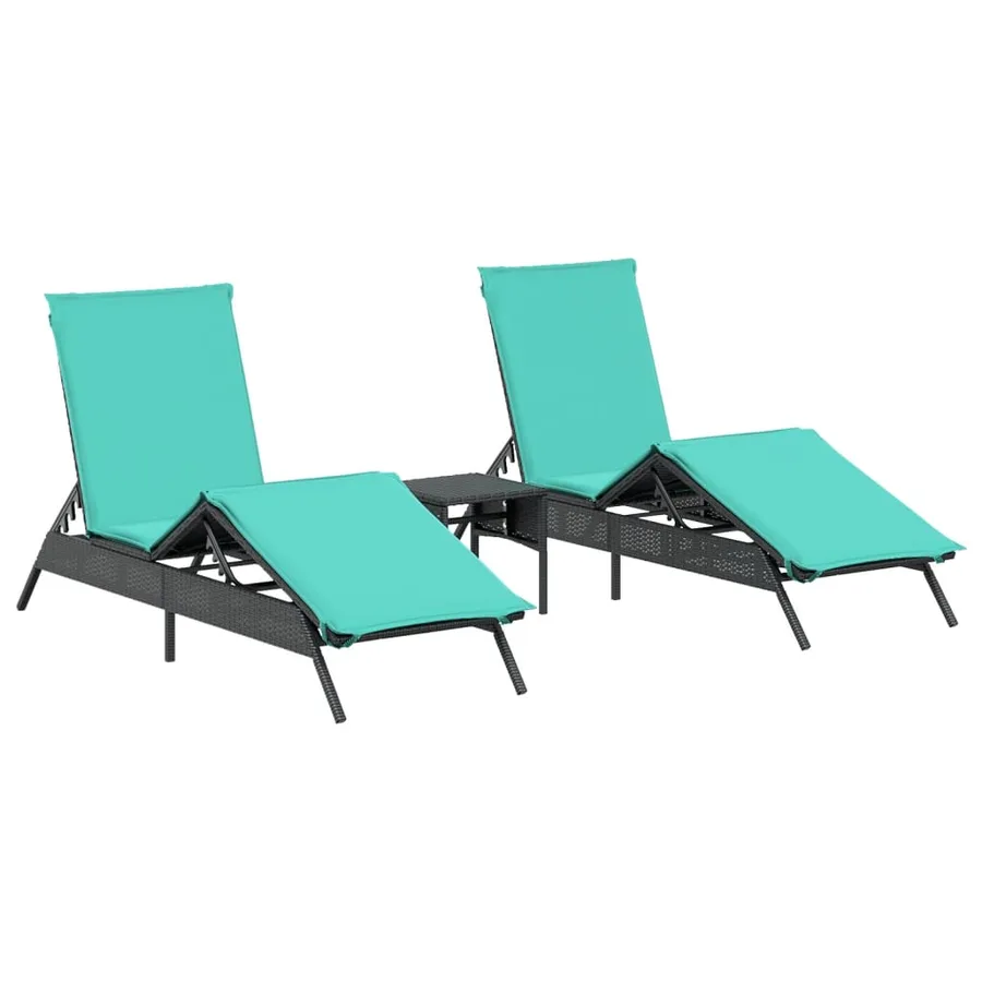 Chaises longues lot de 2 avec table noir résine tressée - 2