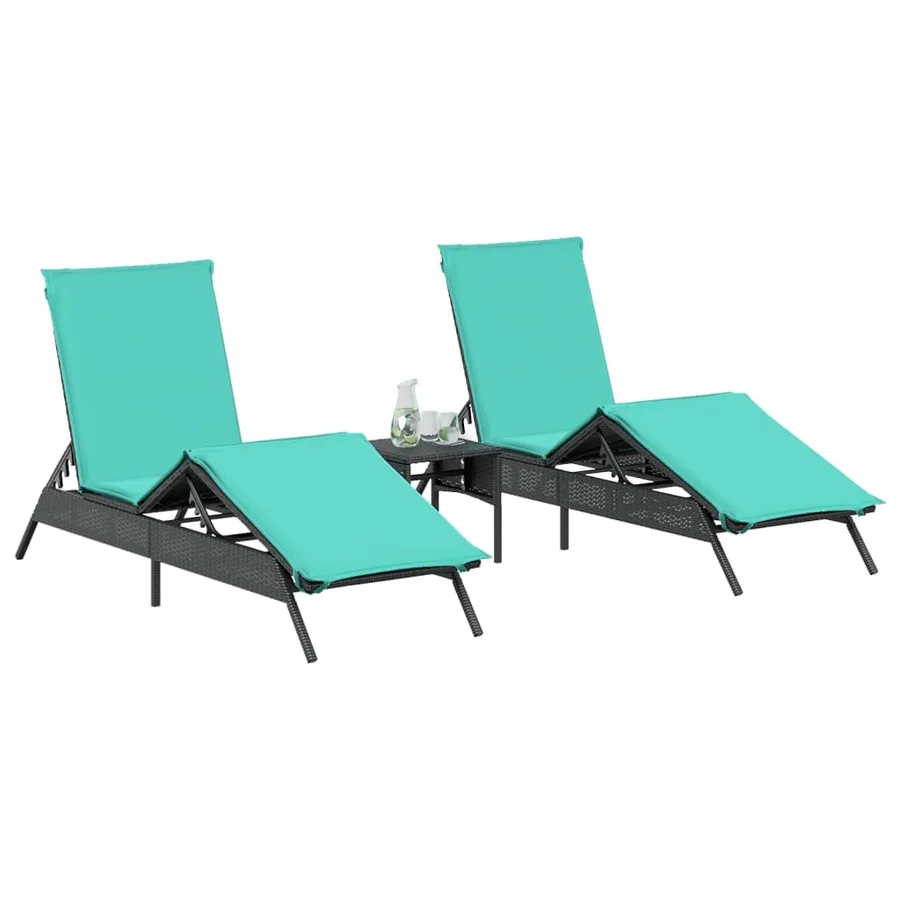 Chaises longues lot de 2 avec table noir résine tressée - 3