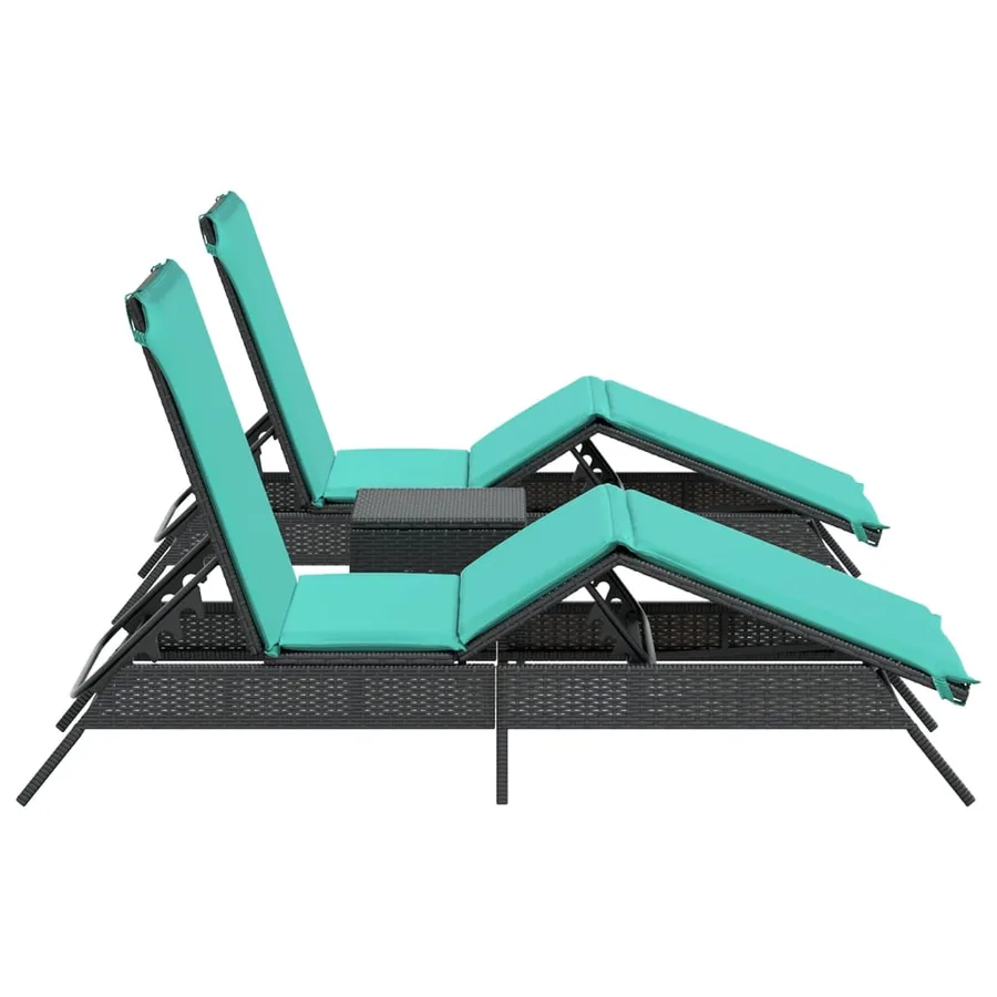 Chaises longues lot de 2 avec table noir résine tressée - 5
