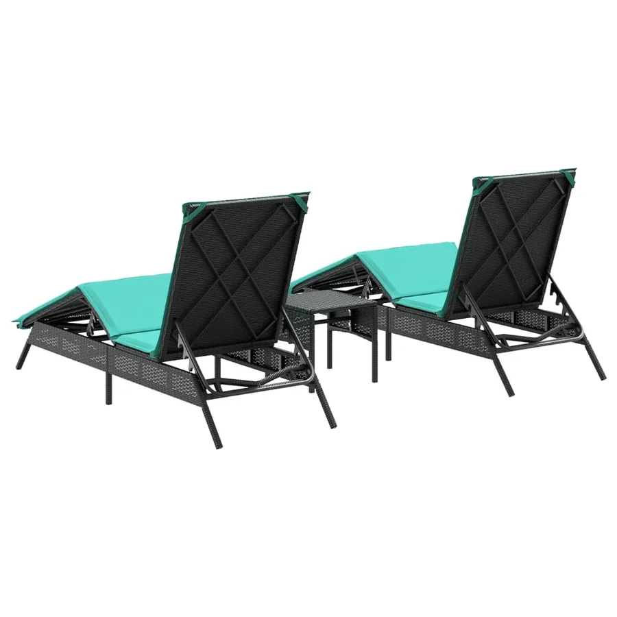 Chaises longues lot de 2 avec table noir résine tressée - 6