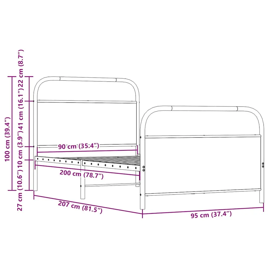 Cadre de lit sans matelas 90x200cm chêne sonoma bois ingénierie - 9