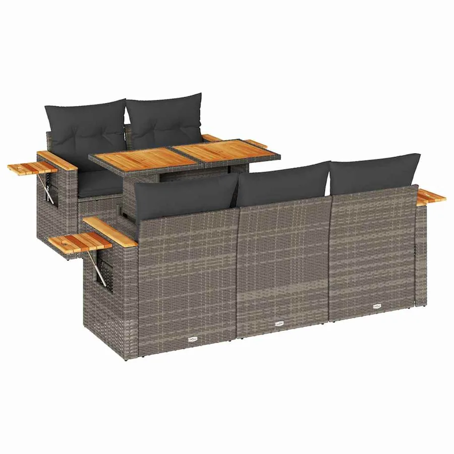 Salon de jardin avec coussins 6 pcs gris résine tressée acacia - 2
