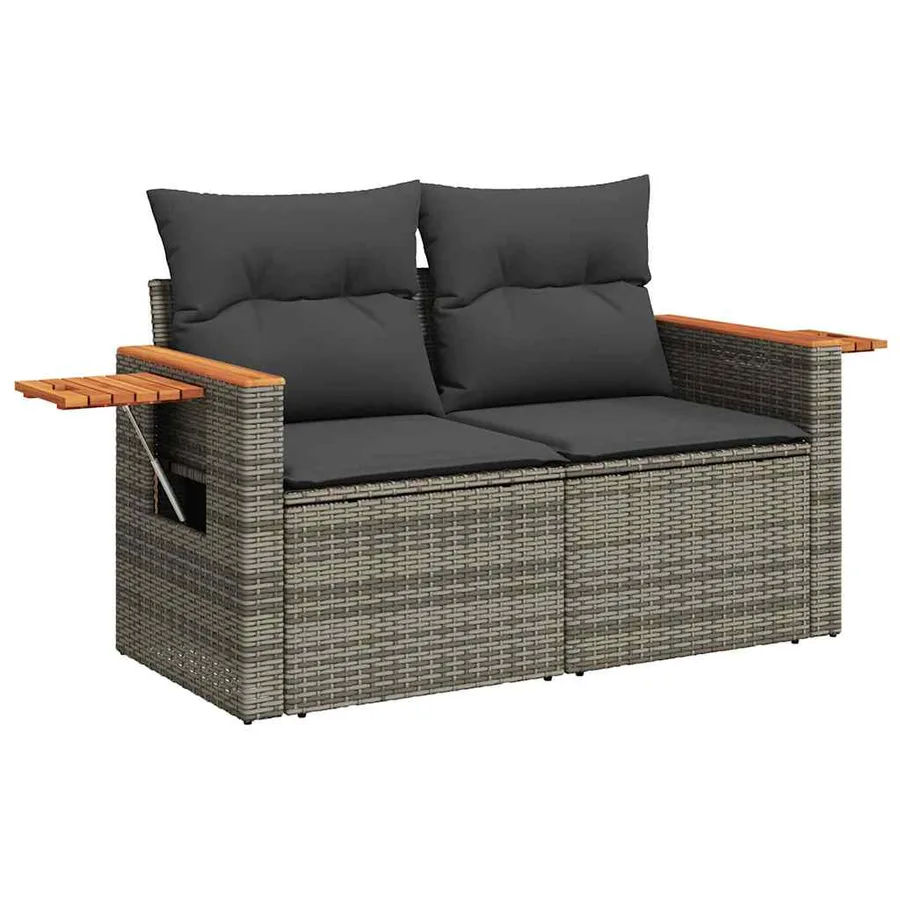 Salon de jardin avec coussins 6 pcs gris résine tressée acacia - 5