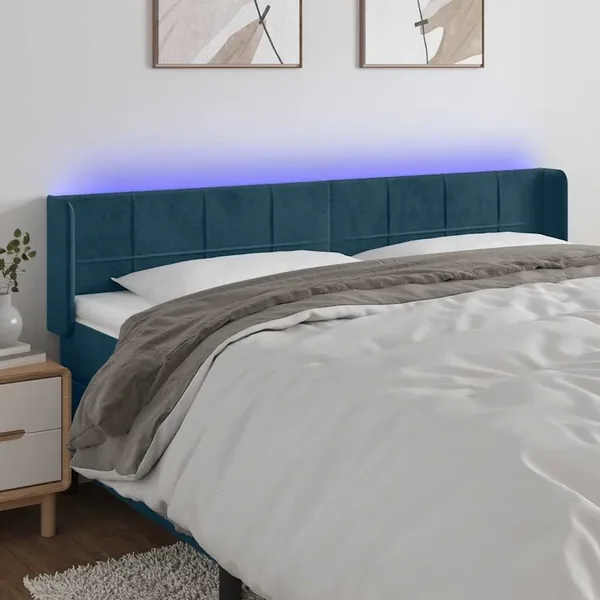 Tête de lit à LED Bleu foncé 163x16x78/88 cm Velours