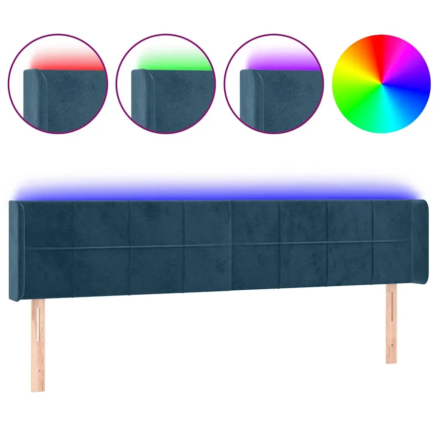 Tête de lit à LED Bleu foncé 163x16x78/88 cm Velours - 2