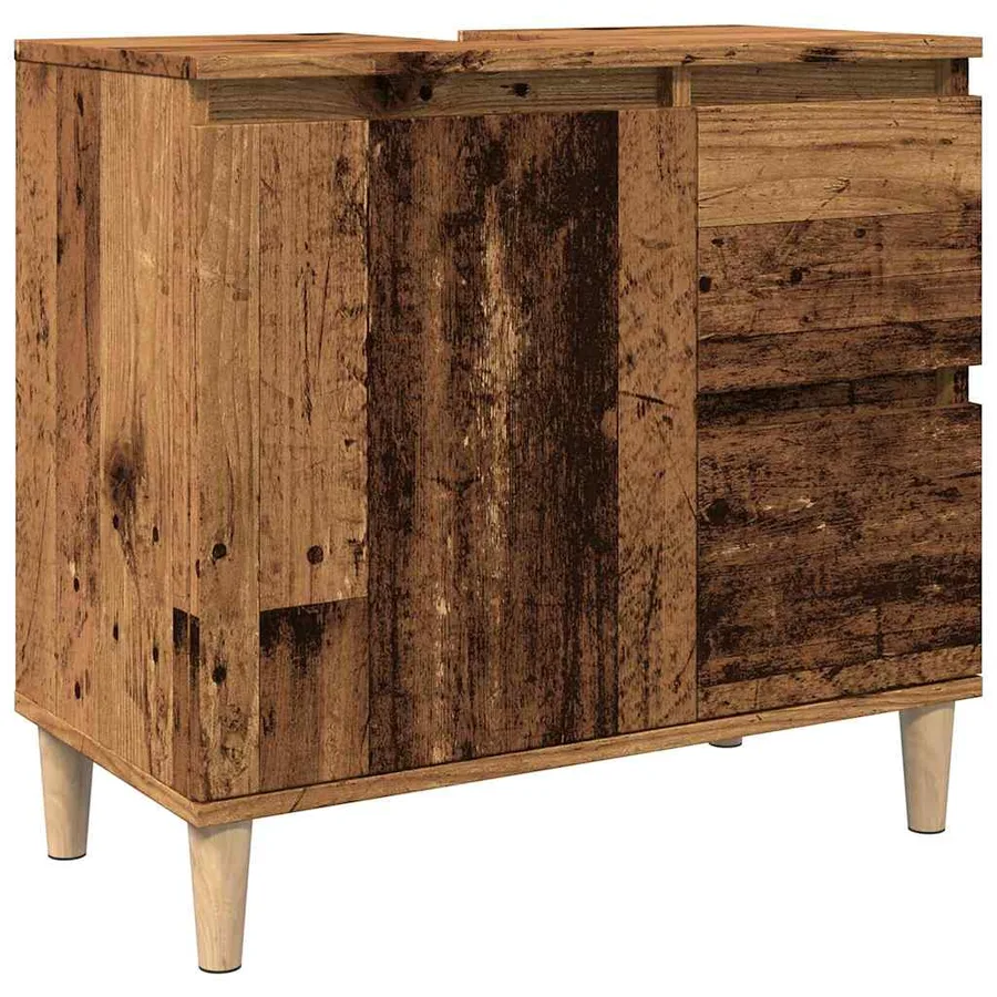 Armoire lavabo vieux bois 65x33x60 cm bois d'ingénierie - 2