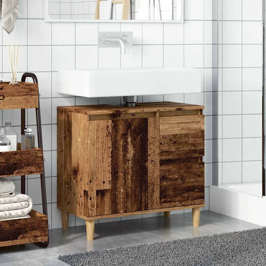 Armoire lavabo vieux bois 65x33x60 cm bois d'ingénierie - 3