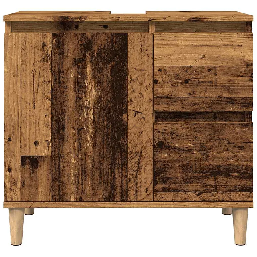Armoire lavabo vieux bois 65x33x60 cm bois d'ingénierie - 4