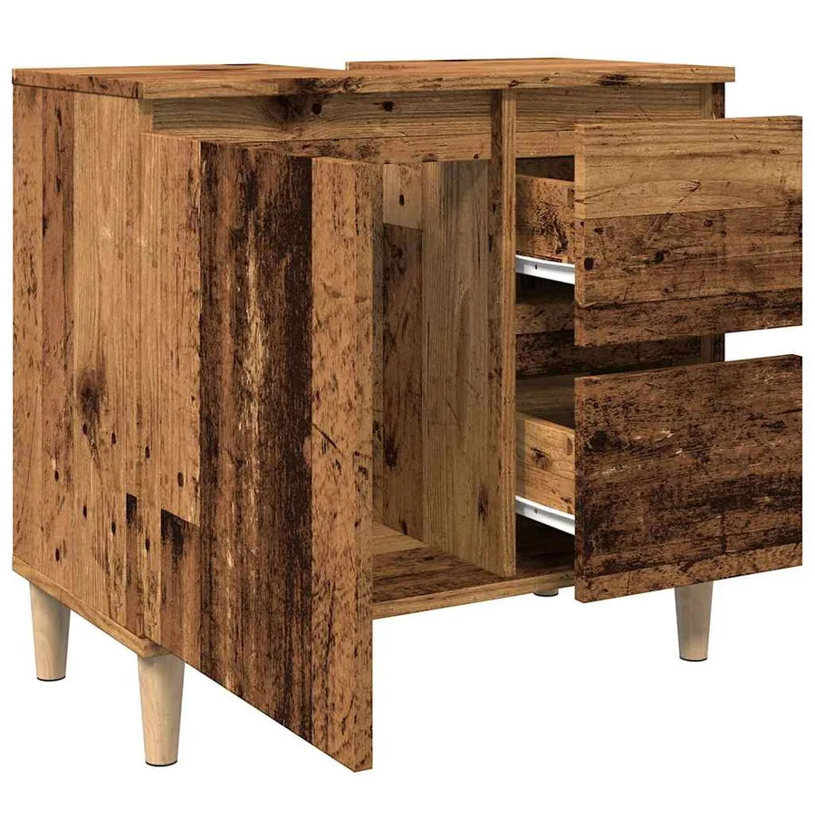 Armoire lavabo vieux bois 65x33x60 cm bois d'ingénierie - 5