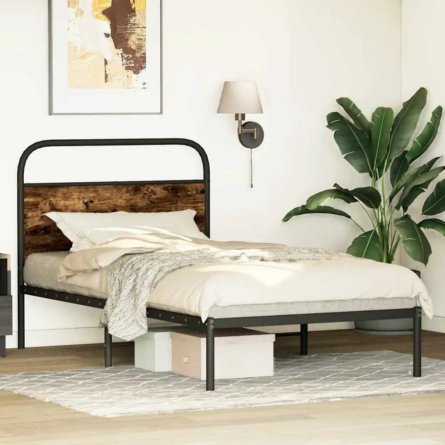 Cadre de lit sans matelas 100x190 cm chêne fumé bois ingénierie - 4