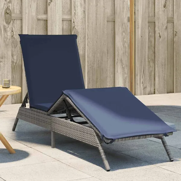Chaise longue avec coussin gris résine tressée