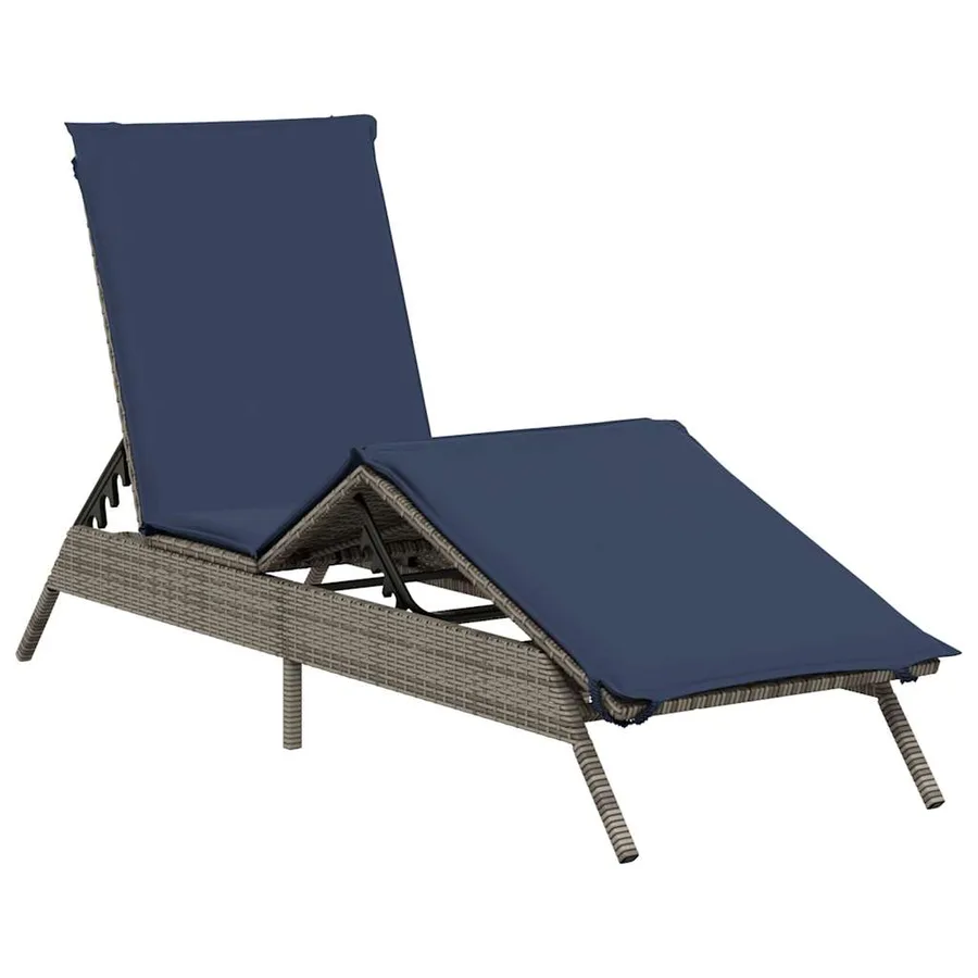 Chaise longue avec coussin gris résine tressée - 2