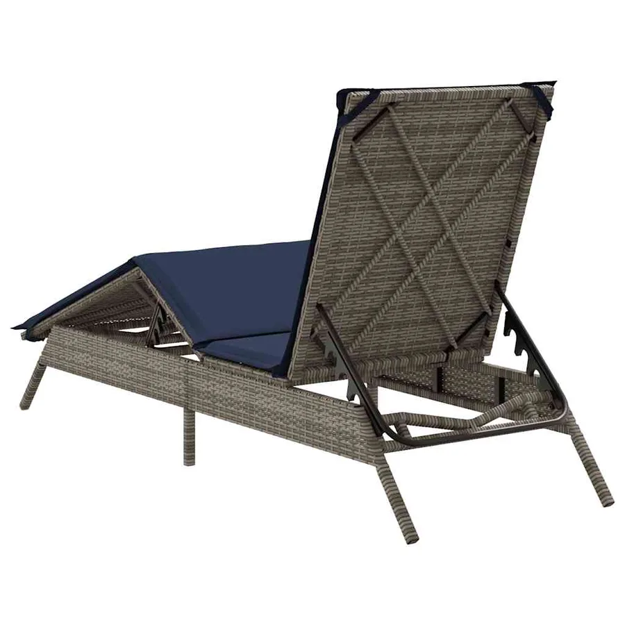 Chaise longue avec coussin gris résine tressée - 6