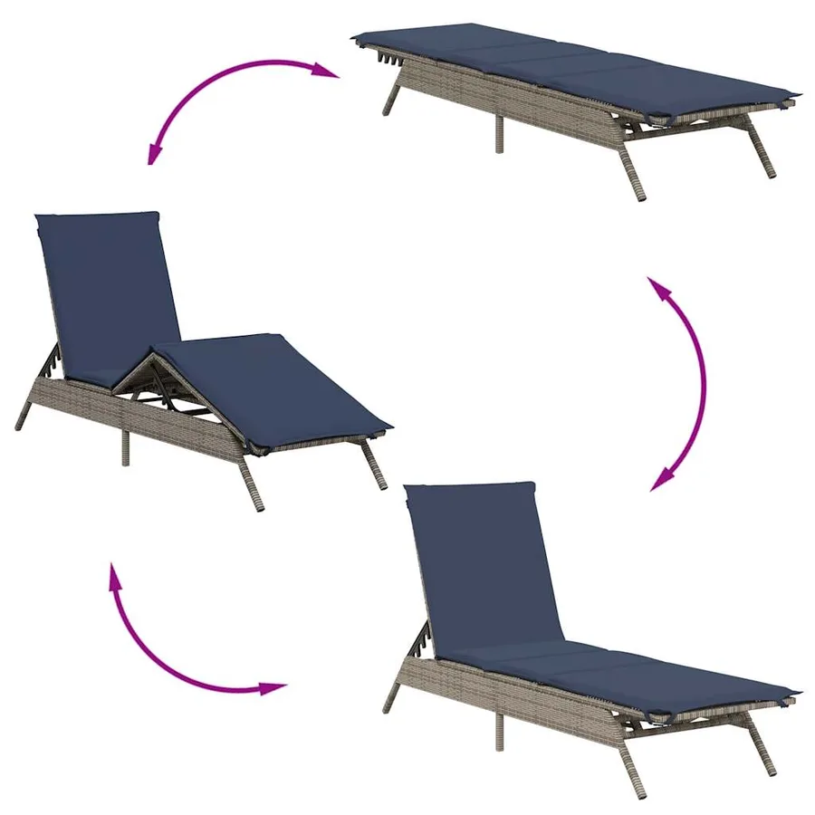 Chaise longue avec coussin gris résine tressée - 7