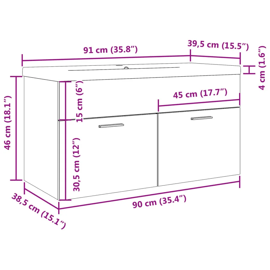 Armoire lavabo de bain avec bassin intégré chêne artisanal - 11
