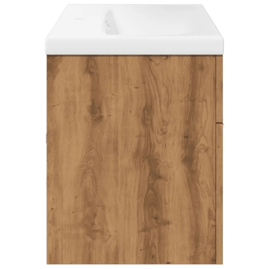 Armoire lavabo de bain avec bassin intégré chêne artisanal - 7