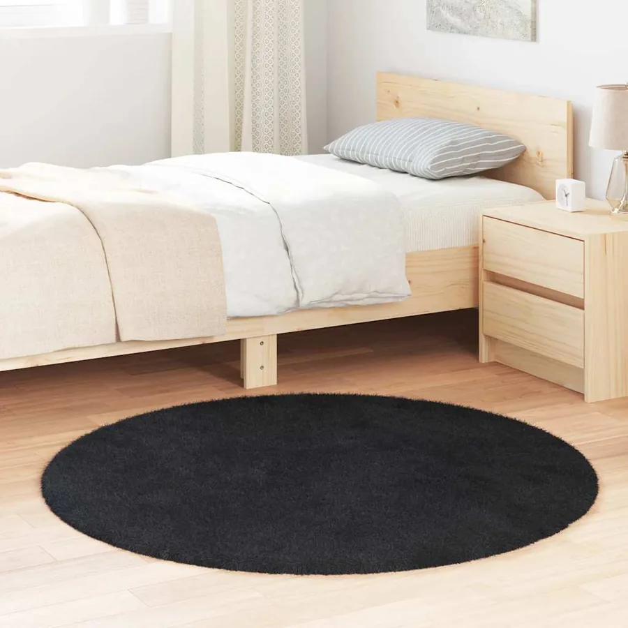 Tapis shaggy à poils longs NAVARRA noir 120x120 cm polyester