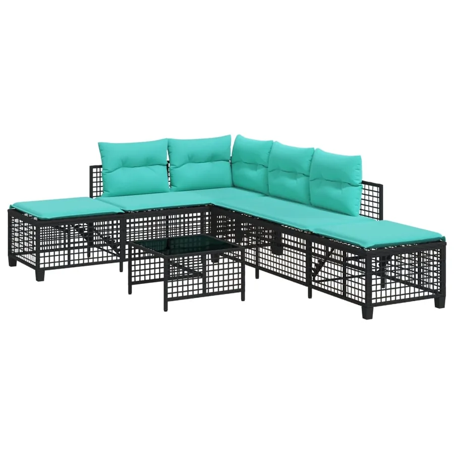 Ensemble de canapé d'angle de jardin 3 pcs avec coussins noir résine tressée - 2