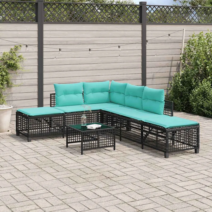 Ensemble de canapé d'angle de jardin 3 pcs avec coussins noir résine tressée - 3