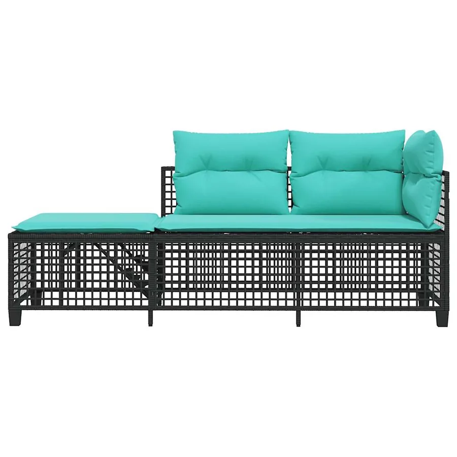 Ensemble de canapé d'angle de jardin 3 pcs avec coussins noir résine tressée - 5