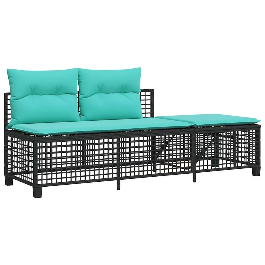Ensemble de canapé d'angle de jardin 3 pcs avec coussins noir résine tressée - 6