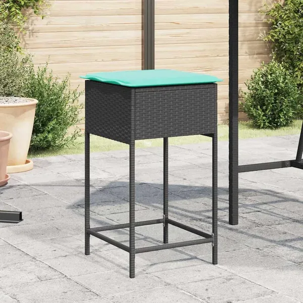 Tabourets de bar de jardin avec coussins lot de 2 noir résine tressée