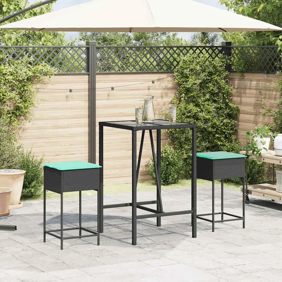 Tabourets de bar de jardin avec coussins lot de 2 noir résine tressée - 3