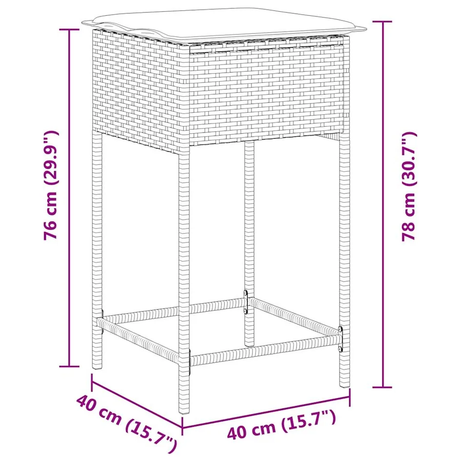 Tabourets de bar de jardin avec coussins lot de 2 noir résine tressée - 9