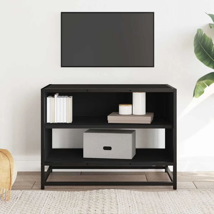 Meuble TV noir 61x40x46 cm bois d'ingénierie et métal - 3