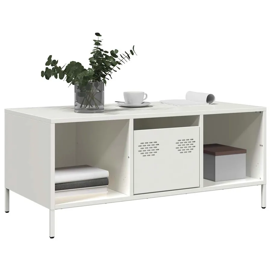 Table basse blanc 101,5x50x43,5 cm acier laminé à froid - 3