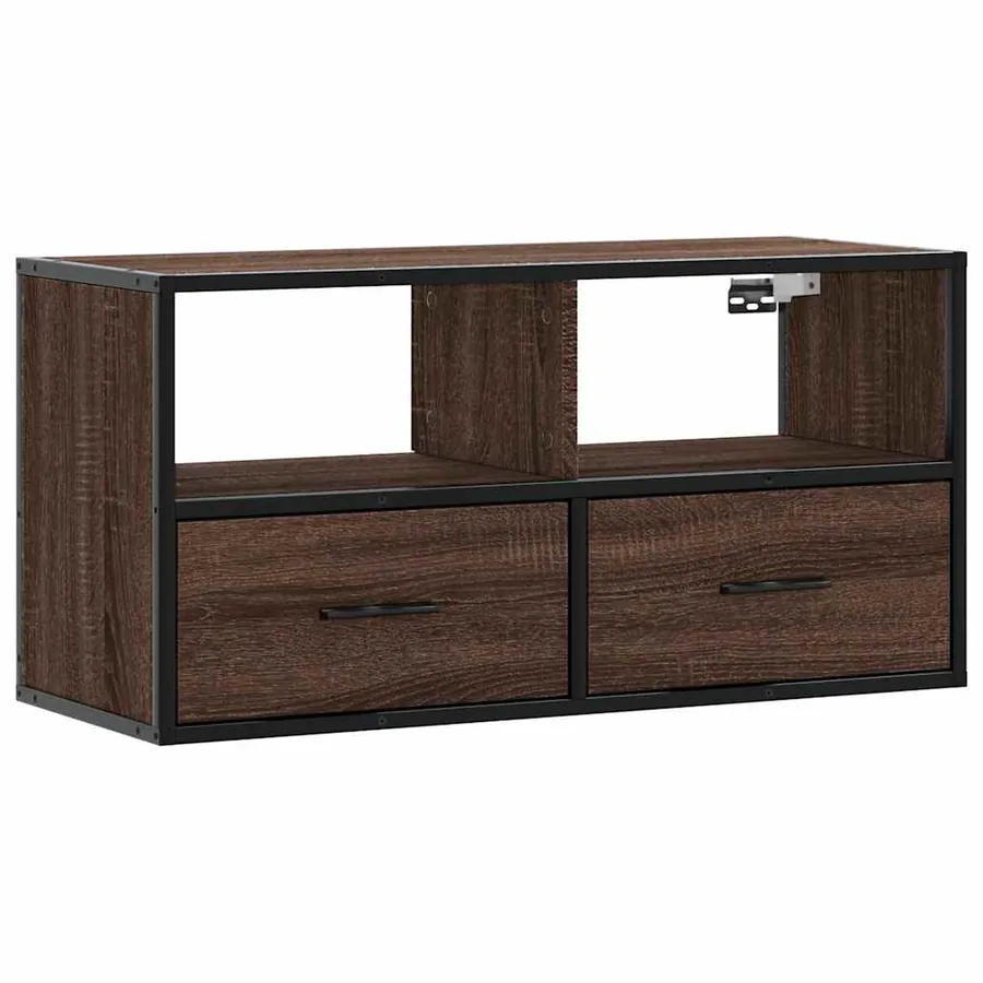 Meuble TV chêne marron 80x31x39,5 cm bois d'ingénierie et métal - 2