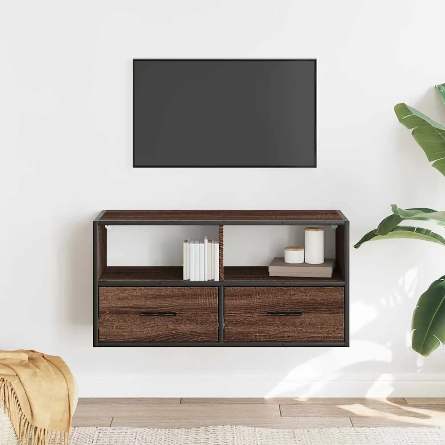 Meuble TV chêne marron 80x31x39,5 cm bois d'ingénierie et métal - 3
