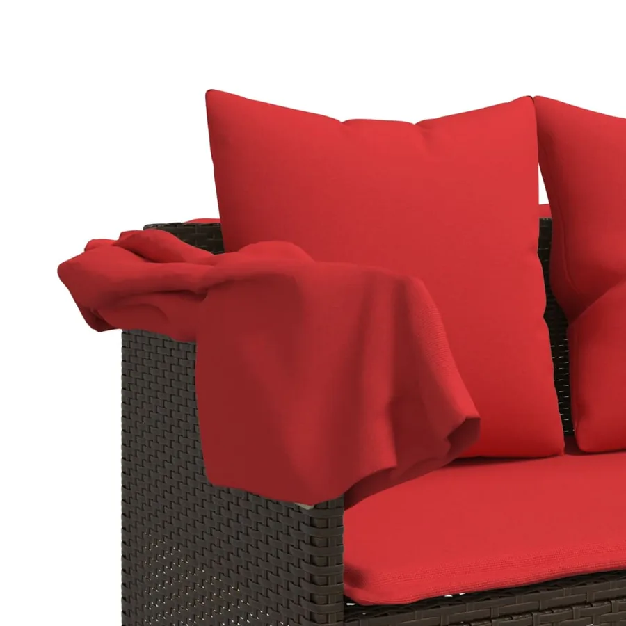 Chaise longue avec auvent et coussins marron résine tressée - 10