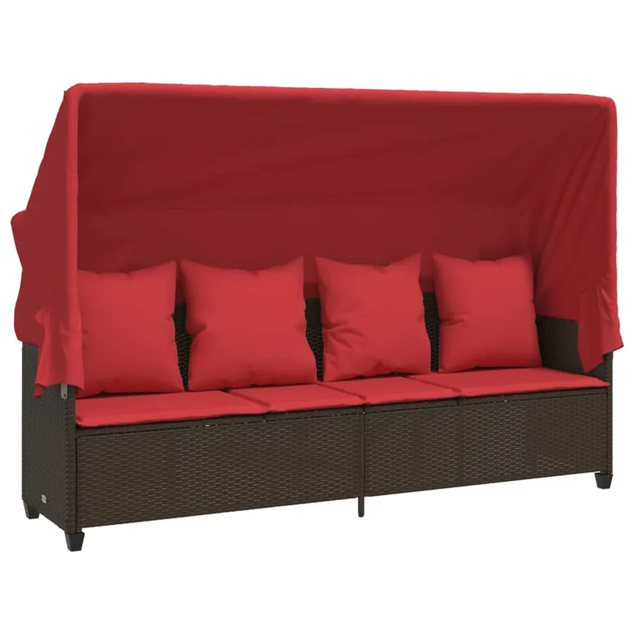 Chaise longue avec auvent et coussins marron résine tressée - 2