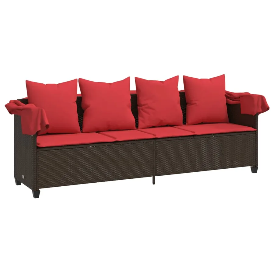 Chaise longue avec auvent et coussins marron résine tressée - 4