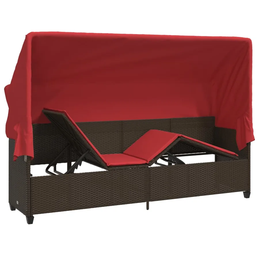 Chaise longue avec auvent et coussins marron résine tressée - 5