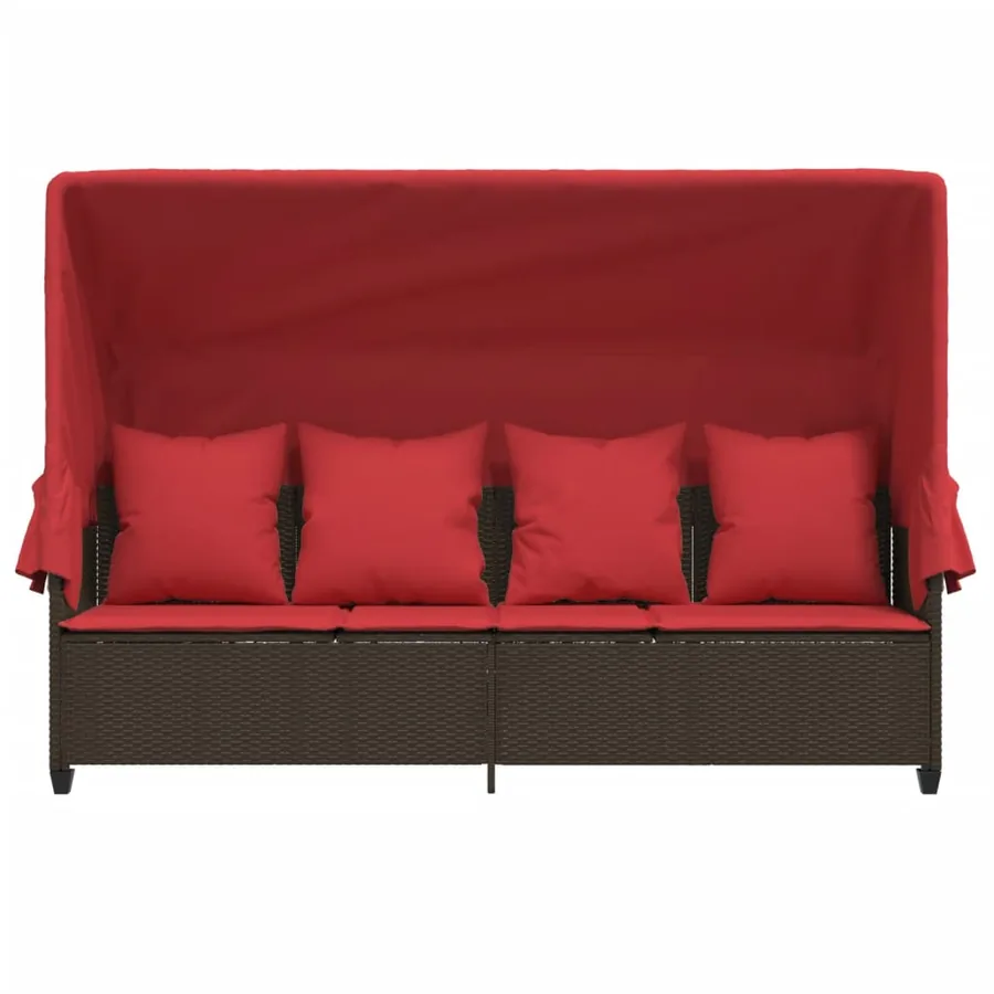 Chaise longue avec auvent et coussins marron résine tressée - 6