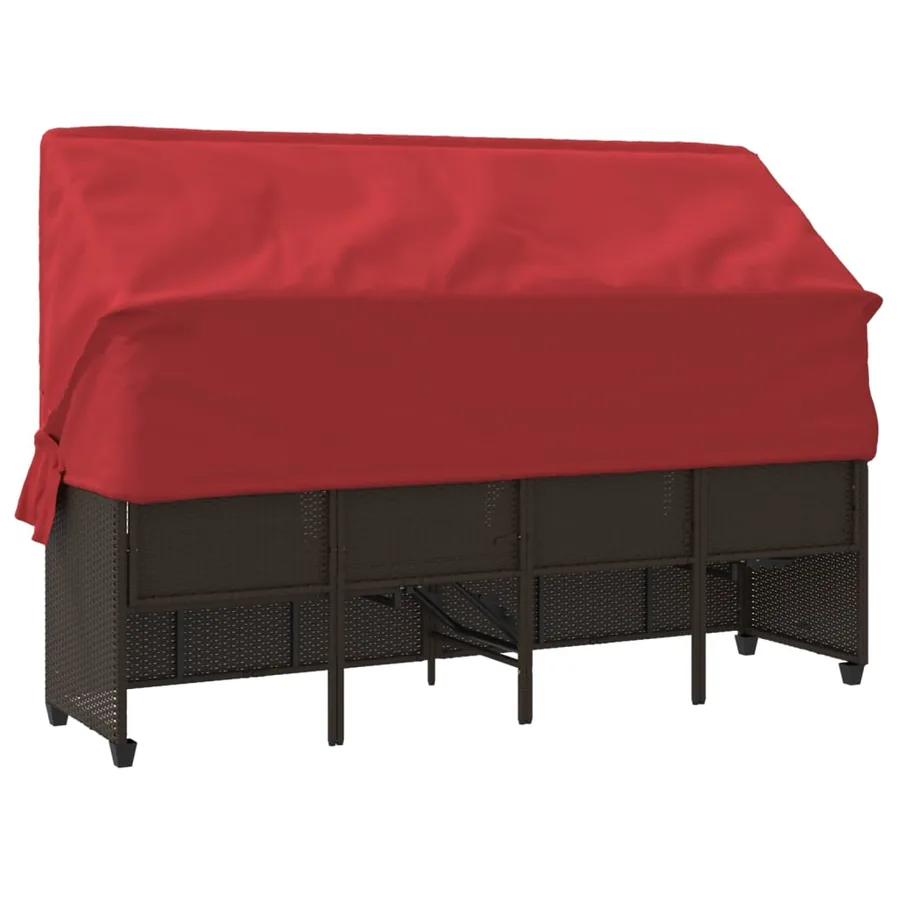 Chaise longue avec auvent et coussins marron résine tressée - 8