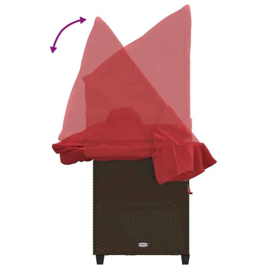 Chaise longue avec auvent et coussins marron résine tressée - 9