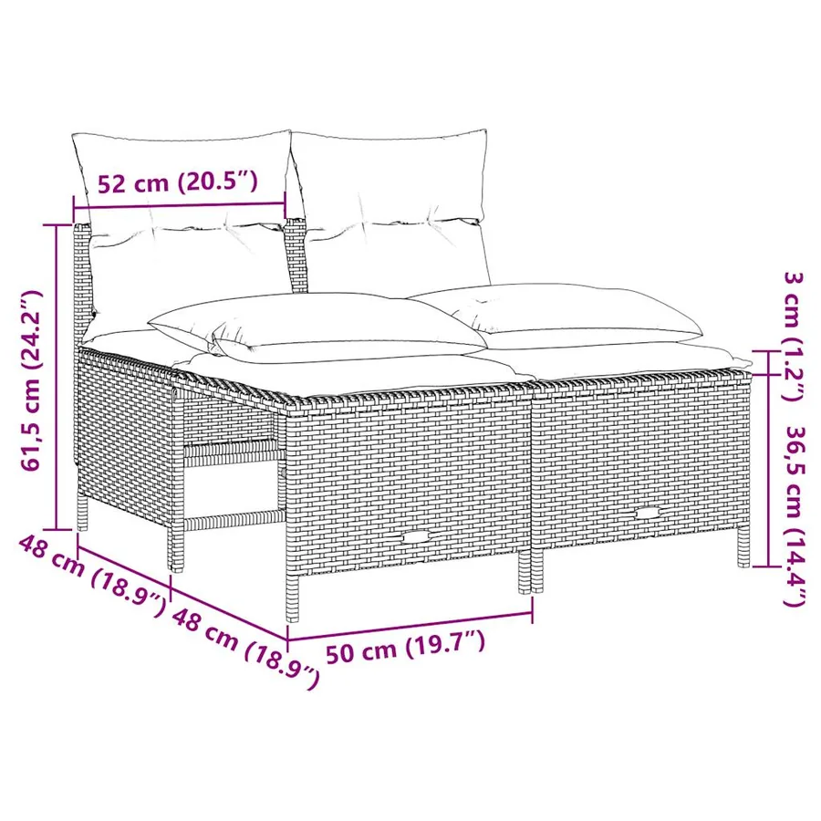 Ensemble de canapé de jardin 4 pcs avec coussins gris résine tressée - 7