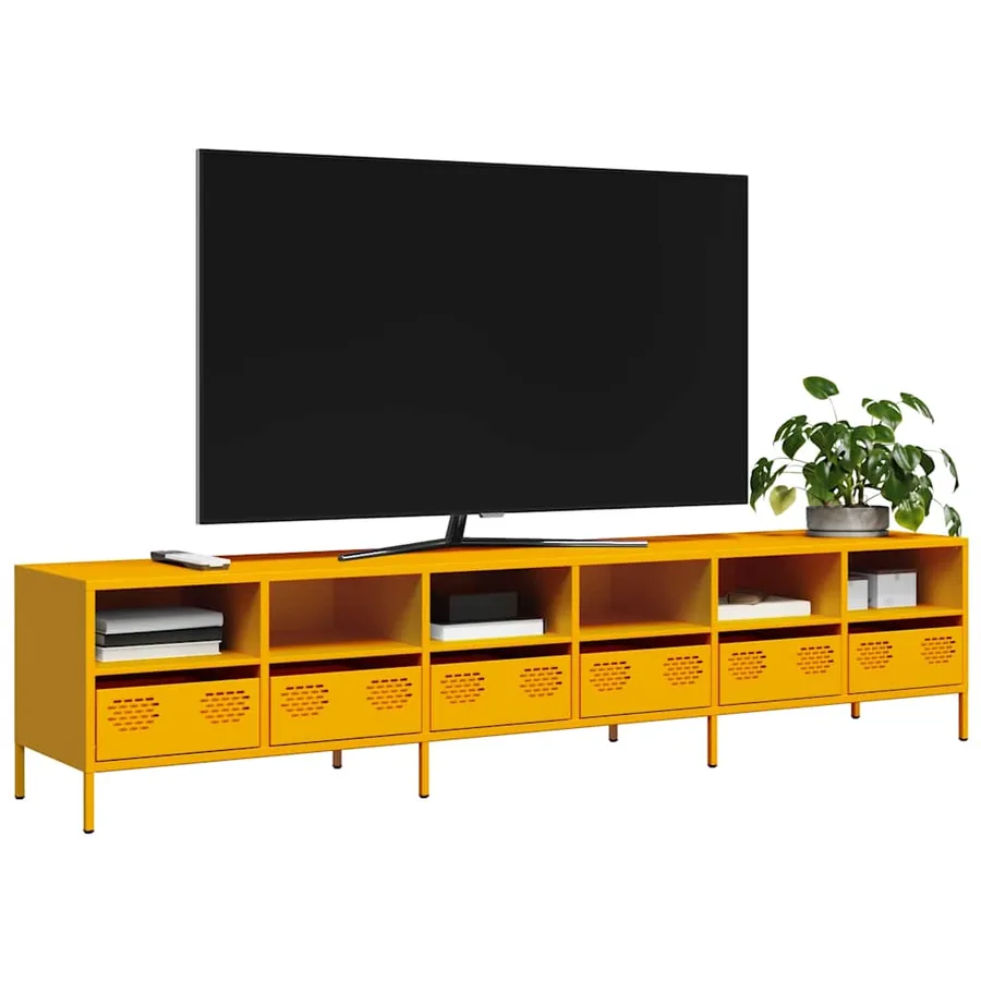 Meuble TV jaune moutarde 202x39x43,5 cm acier laminé à froid