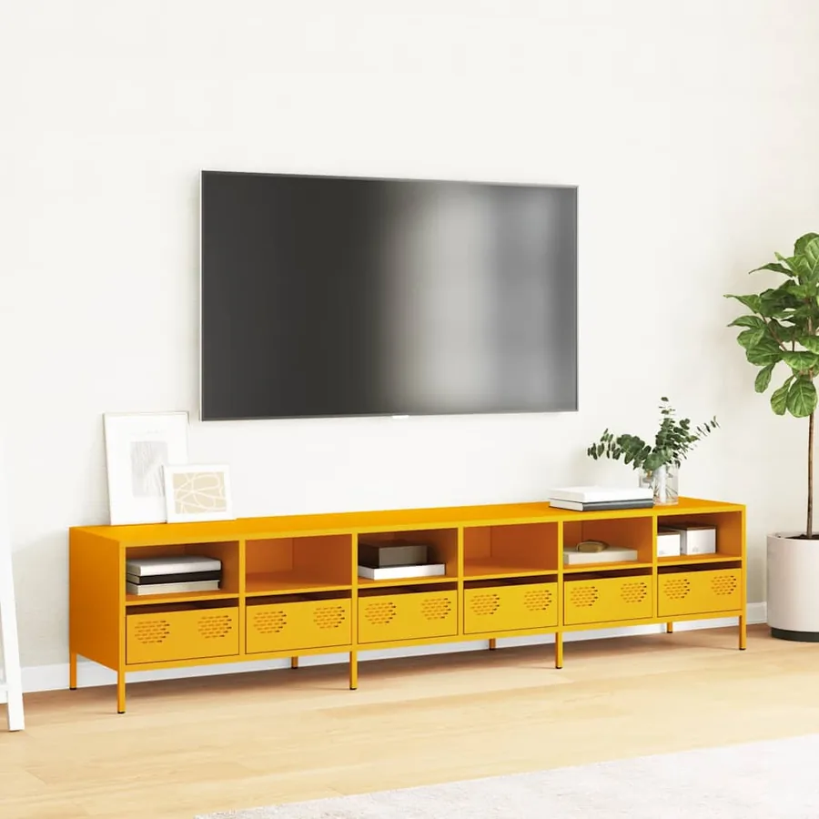 Meuble TV jaune moutarde 202x39x43,5 cm acier laminé à froid - 3